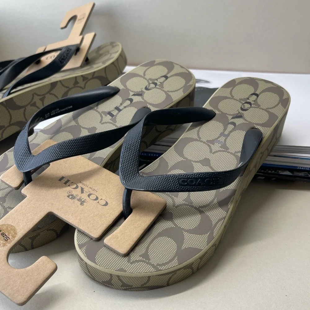 (new+tag) Coach signature monogram sandals wedges brown size 9 - Picture 8 of 13